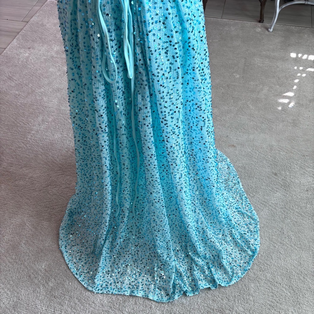NEW Aqua Dress Cowl Neckline Seafoam Blue Strapless Prom Dress NWOT Size L/12 - Picture 9 of 12